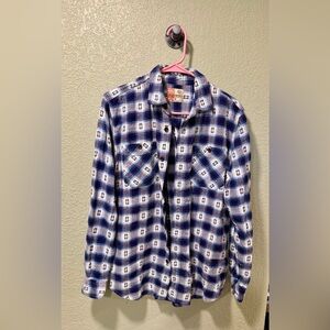 Ruff Hewn Blue and White Plaid Casual Button Down Shirt